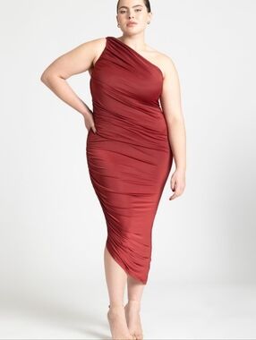 ELOQUII Plus Size Ruched One Shoulder Column Dress Asymmetrical Hem Size 16 NWT
